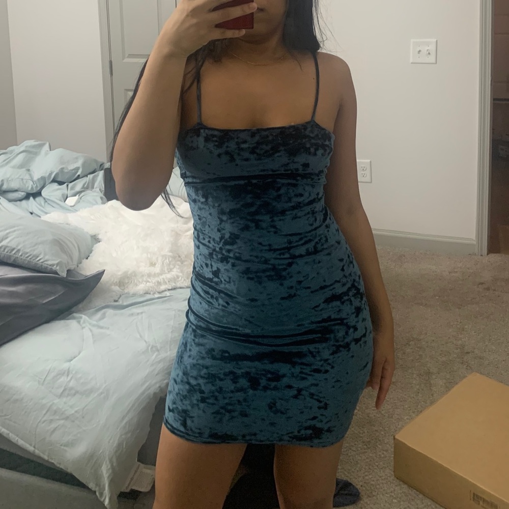Teal velvet dress